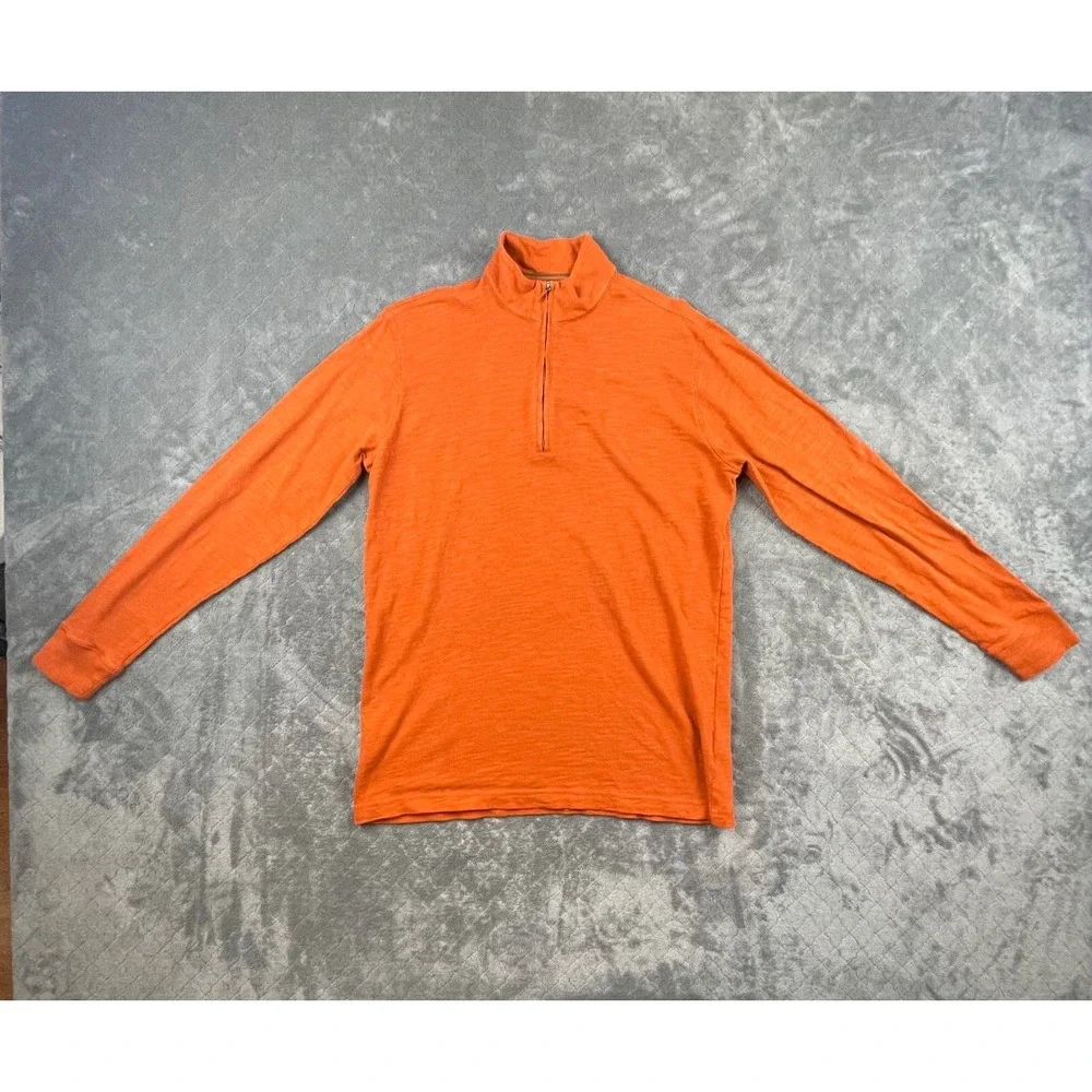 ORVIS Pullover Sweater Men M Orange Quarter Zip Mock Neck Zip 100 Cotton Outdoor